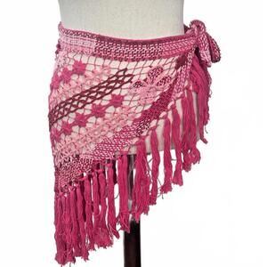 ALIX PINHO Brazil Floral Crochet Wrap Around Pink Sarong Handmade Orig $345